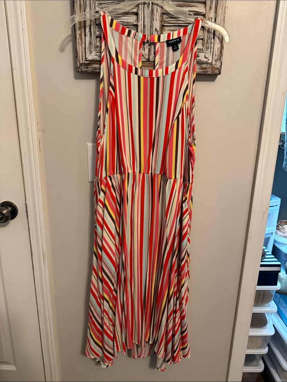 torrid Multicolor Striped Sleeveless Midi Dress - Red, Cream & Yellow